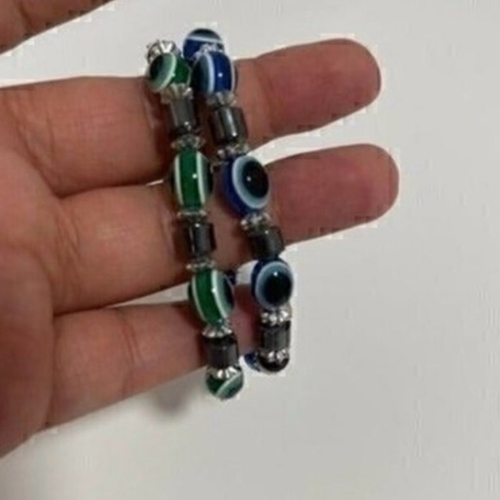 Green and blue evil eye bracelet